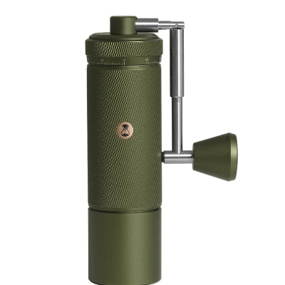Green coffee grinder on a white background