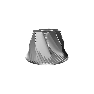 Metallic cone-shaped object on a white background