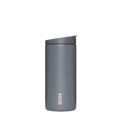 Gray Miir insulated tumbler on a white background