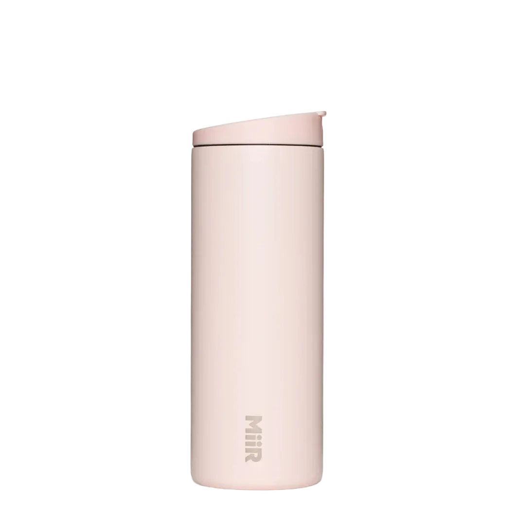 Pink thermos bottle with 'MiiR' branding on a white background