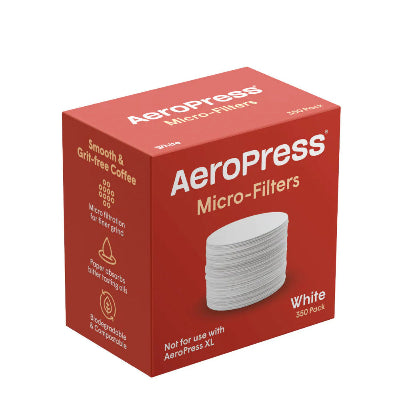 Box of Aeropress micro-filters on a white background
