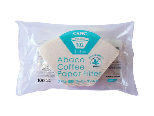 CAFEC Abaca Coffee Paper Filter packaging with filters inside on a white background
