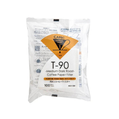 CAFEC T-90 coffee paper filter packaging on a white background