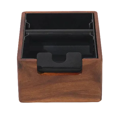 Wooden stand with black interior on a white background