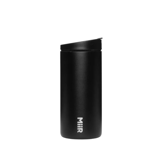 Black Miir insulated travel mug on a white background